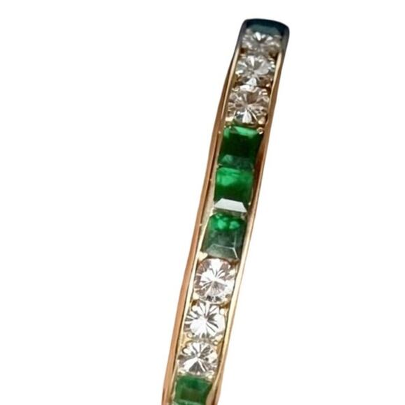 Bailey Banks Biddle 2CT TOTAL Emerald/Diamond 14KT Yellow Gold Eternity Ring 5 - Picture 8 of 13